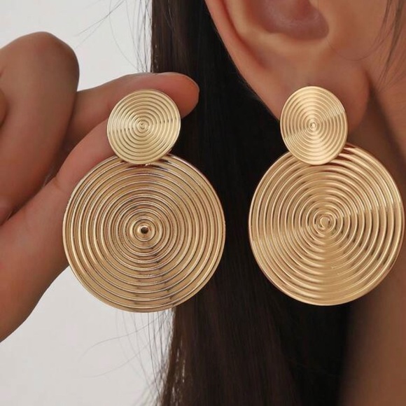Gold Spiral Statement Earrings - New - Picture 1 of 5